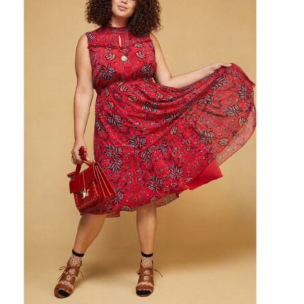 ModCloth‎ Floral High Neck MIDI Dress Medium